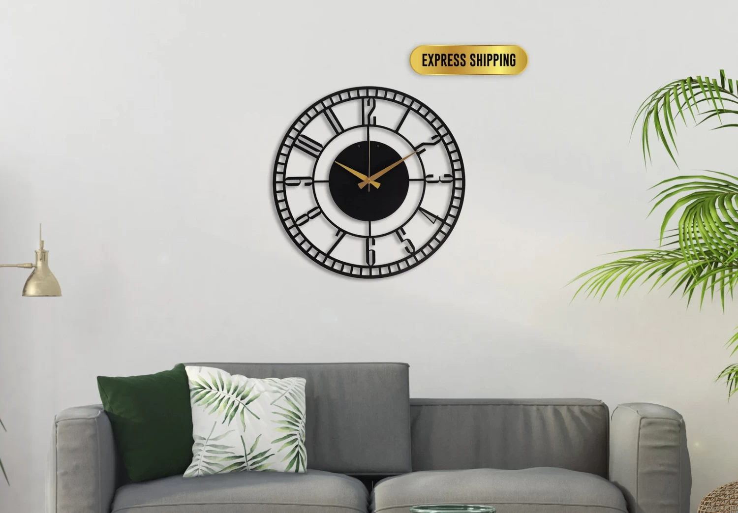 Black Minute Silent Oversize Clock, Metal Large Wall Clock, Unique Art Home Decor Metal Wall Art Clock Horloge Murale Housewarming Gift