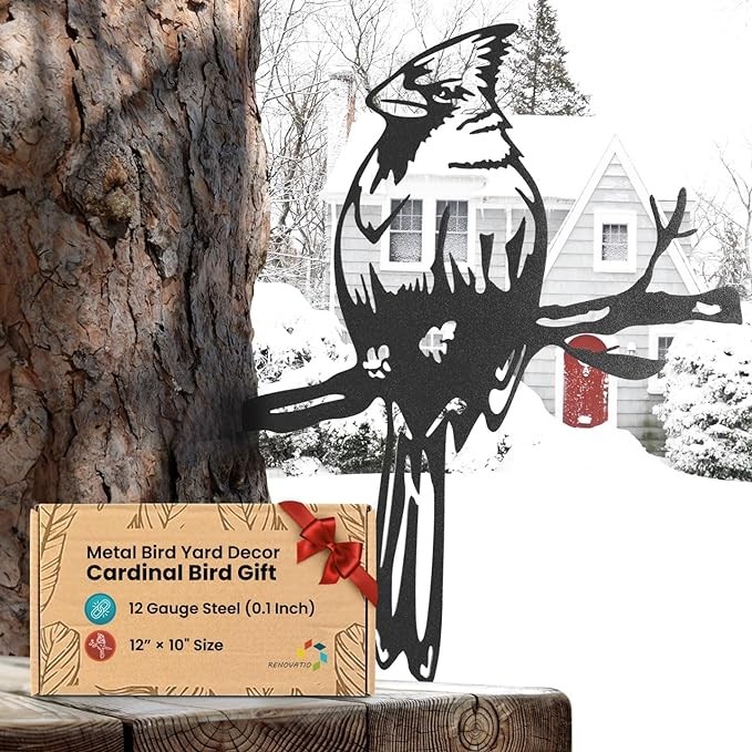 Unique Yard Birds Metal Art - St Louis Cardinal Gifts - Outdoor & Garden Silhouette - Bird Rustic Decor - Yard Birds Metal Ornament - Patio Decoration - Black