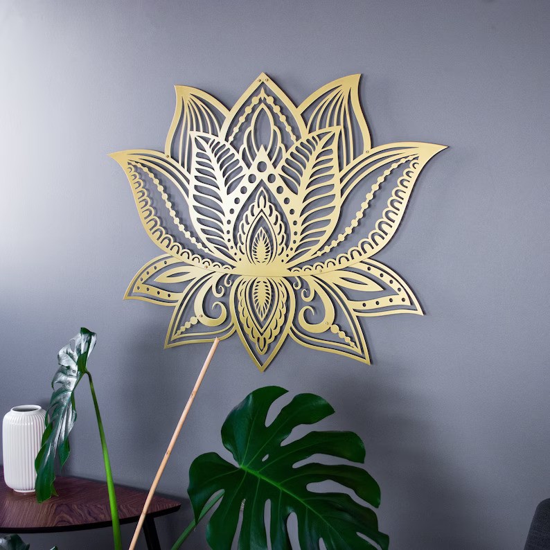 Lotus Flower Mandala Metal Wall Art, Bedroom Wall Decor, Living Room Wall Art, Home Decor, Yoga Gifts, Large Wall Decor, Gift for her