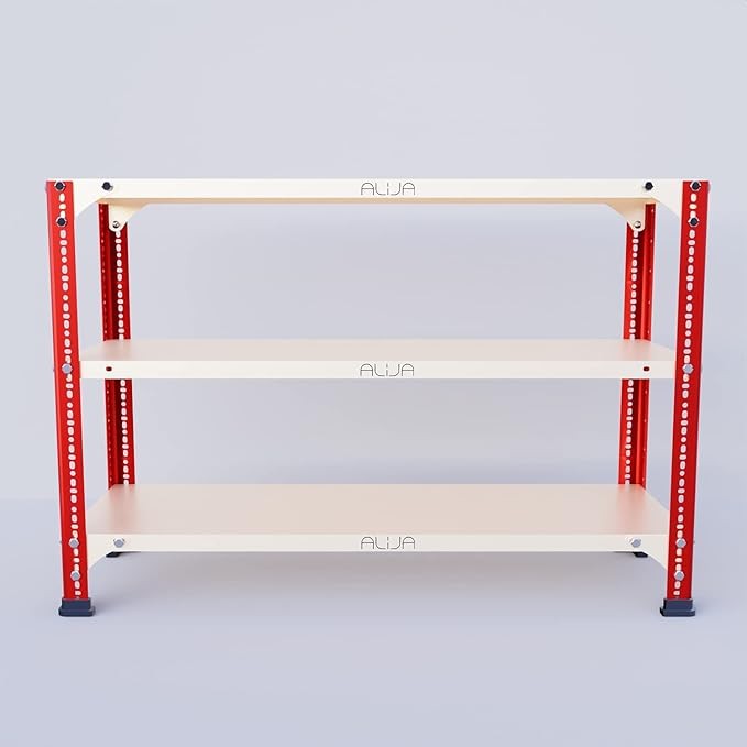 Metal Rack (2 x 3 x 1 Ft. / 24 x 35 x 12 Inch) with 3 Shelves (Red and Ivory, 20 Gauge Shelves 14 Gauge Angle) Visit the ALIJA Store