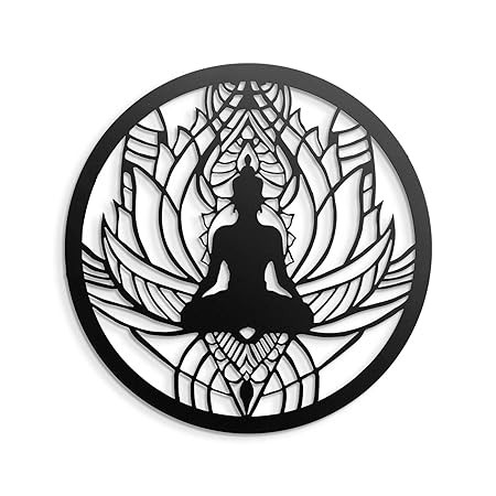 Buddha Metal Wall Art | Buddha Metal Wall Hanging | Wall Decor Items | Diameter 41.5cm | Finely Crafted with Laser Cutting, Powder Coated
