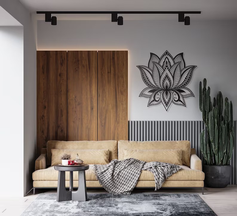 Lotus Large Metal Wall Art, Lotus Flower Metal Wall Decor, Yoga Art, Home Bedroom Wall Decor, Above Bed Decor, Housewarming Gift