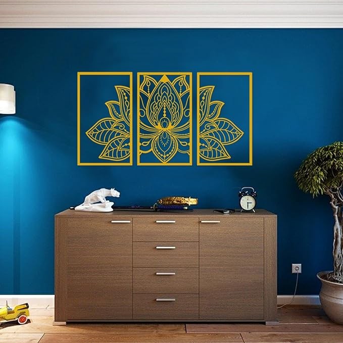 Large Lotus Flower Metal Wall Art 3-piece Set, Religion Faith Mandala Home Wall Decoration for Living Room, Bedroom, Office and Yoga Room