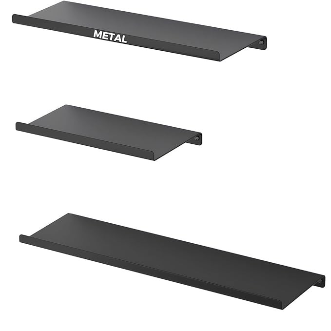 Metal floating shelf for wall Set of 3 for decorative wall, long wall shelf, Nordic, Modern design,for Living Room & Bedroom, Home Decor Items Plant Pot mounting 17"+13"+9"(Black Set of 3)