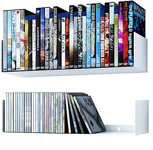 Floating Heavy Metal Book Shelf – Wall Mount Rack –CD DVD Display Storage Bookcase for Home Decor Items (Set of 2, White)