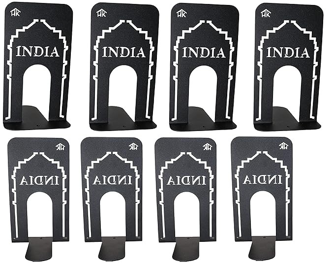 Library Bookend by HeavenlyKraft, India Gate Design Metal Bookends for Office & Library, Black Color, 7 Inch Tall (Pack of 8)