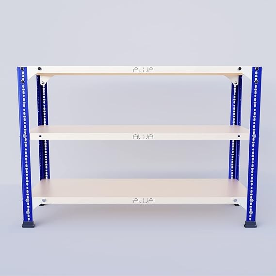 Metal Rack (2 x 3 x 1 Ft. / 24 x 35 x 12 Inch) with 3 Shelves (Blue and Ivory, 20 Gauge Shelves 14 Gauge Angle)