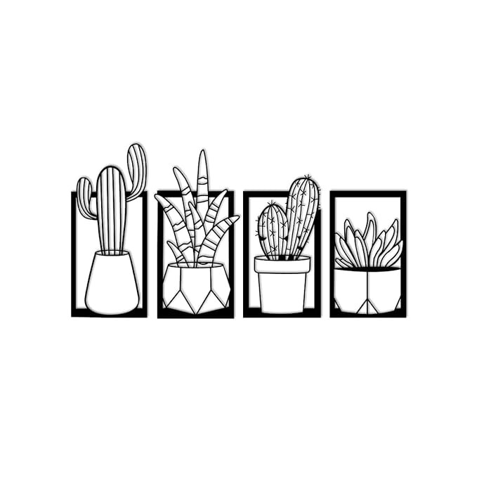 Triad basics Home Decor Items 4 Pieces Cactus Wall Decor For Living Room, Bedroom, And Kitchen - Stylish Showpieces For Home Decor - Interior Decoration Items 4 Pieces Cactus Home Decor 32x18cm