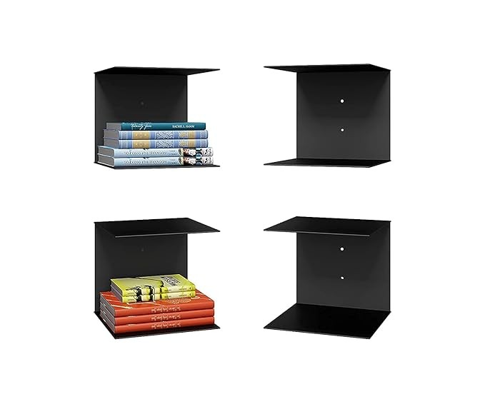 Metal Book Shelves Wall Mounted Floating Shelves Set Of 2, Picture Shelving Ledge For Kitchen, Living Room, Bedroom, Office (Medium), Black