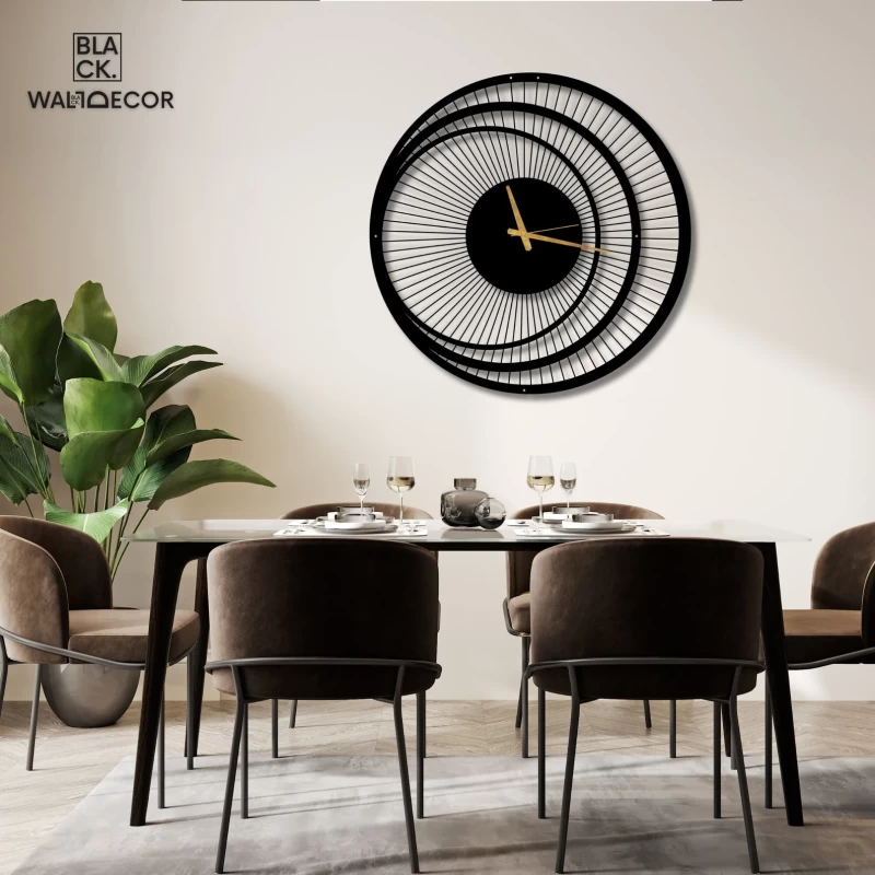 Unique Design Metal Wall Clock, Round Wall Clock, Triple Circle Metal Wall Clock, Large Black Wall Art Clock, Modern Wall Clock