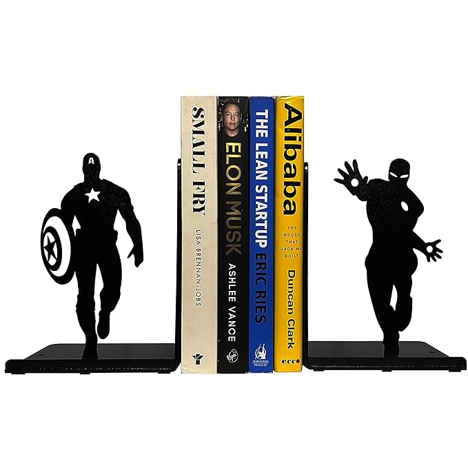 Superheros Decorative Metal Bookend, Non Skid Book End, Book Stopper for HomeOffice DecorShelves, 5.9 X 3.9 X 3.14 Inch Per Piece