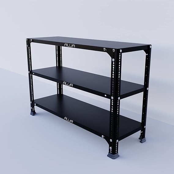Metal Rack (2 x 3 x 1 Ft. / 24 x 35 x 12 Inch) with 3 Shelves (Black, 20 Gauge Shelves 14 Gauge Angle)