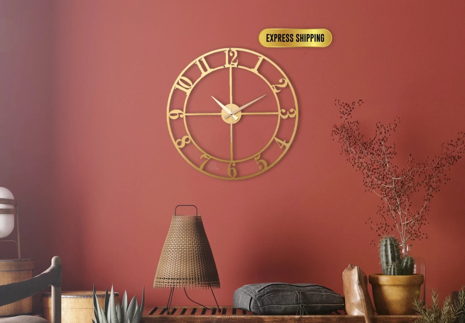 Gold Queen Metal Large Wall Clock, Silent Oversize Clock, Unique Art Home Decor Metal Wall Art Horloge Murale Housewarming Gift, Gold Clock