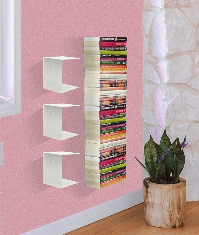 Book Shelf Wall Mounted Heavy Duty Metal Invisible Book Shelves 3 Piece Per Pack (Made in India) with Screws & Plastic Anchors Included - Multicolor