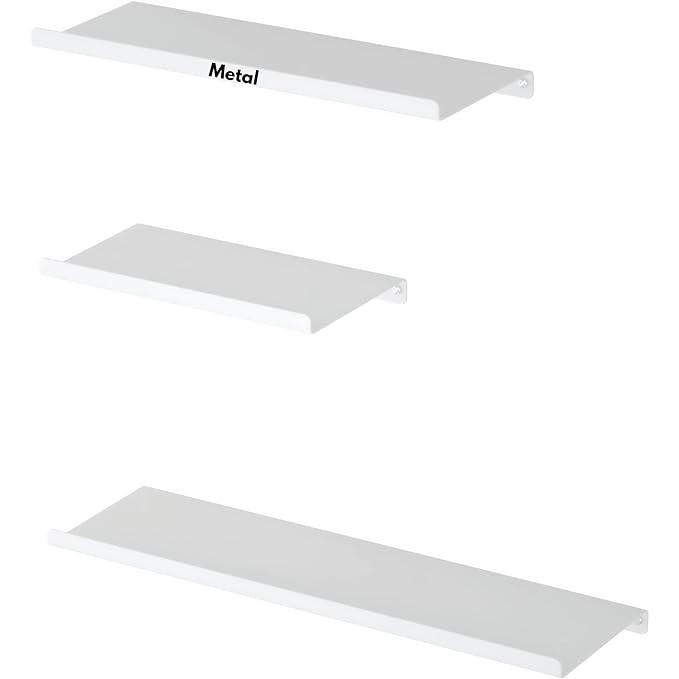 Metal floating shelf for wall Set of 3 for decorative wall, long wall shelf, Nordic, Modern design,for Living Room & Bedroom, Home Decor Items Plant Pot mounting 17"+13"+9"(White Set of 3)