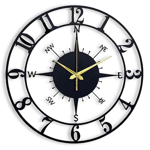 Metal Wall Clock for Home and Hall, Living Room, Bedroom, Office, Antique Big Size (Style 1, 40cm)(Black)