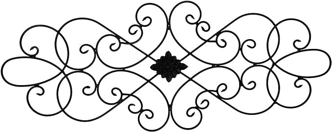 Metal Wall Art Decor for Living Room and Bedroom, Decorative Wrought Iron Medallion, Designer Home Artwork, 32” x 12”, Indoor and Outdoor Display, Rust Resistant