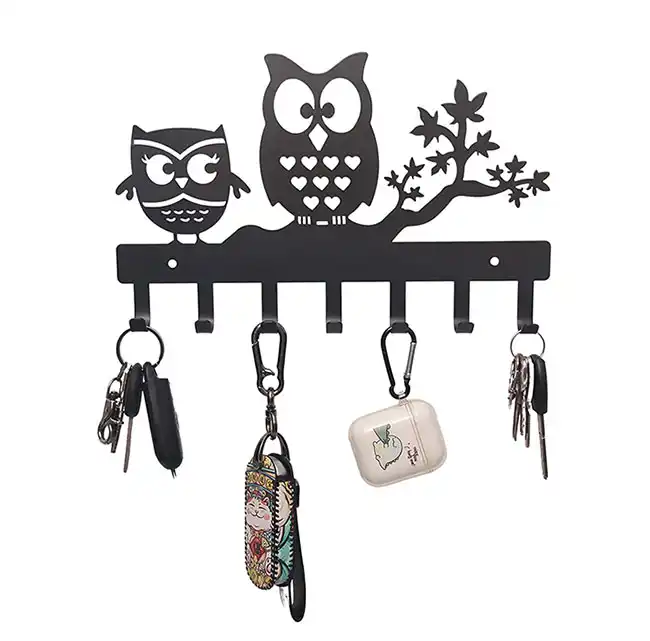 Blind Shop Good Laser Cut Black Wall Hanging Owl Key Holder for Wall Mount Sweet Home Organizer Decorative