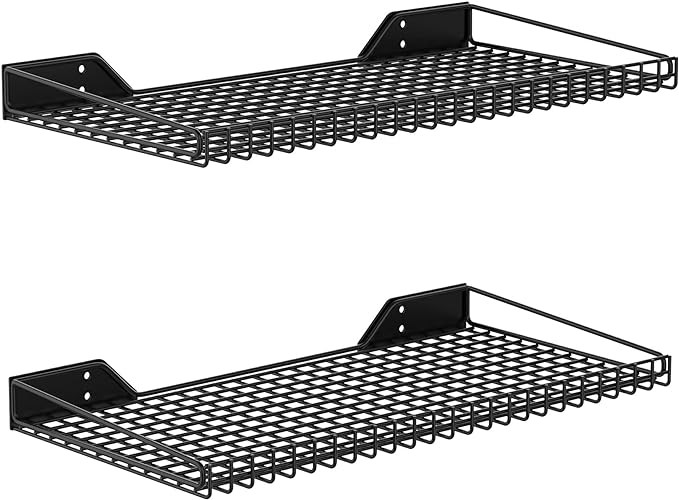 2 Pack Garage Wall Shelf, 23.5 x 12 Wall Mounted Storage Shelves for Garage, Closet, Laundry Room, Heavy Duty Wall Shelving, Holds Up to 65 Lbs(Black)