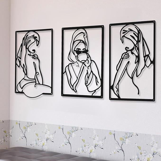 Blind shopjpr Pieces Minimalist Abstract Metal Wall Art - Single Line Drawing of Woman for Kitchen, Bathroom, Living Room (Black,Cup Style) Home Decor For Wall